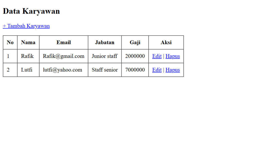 hasil tambah data karyawan