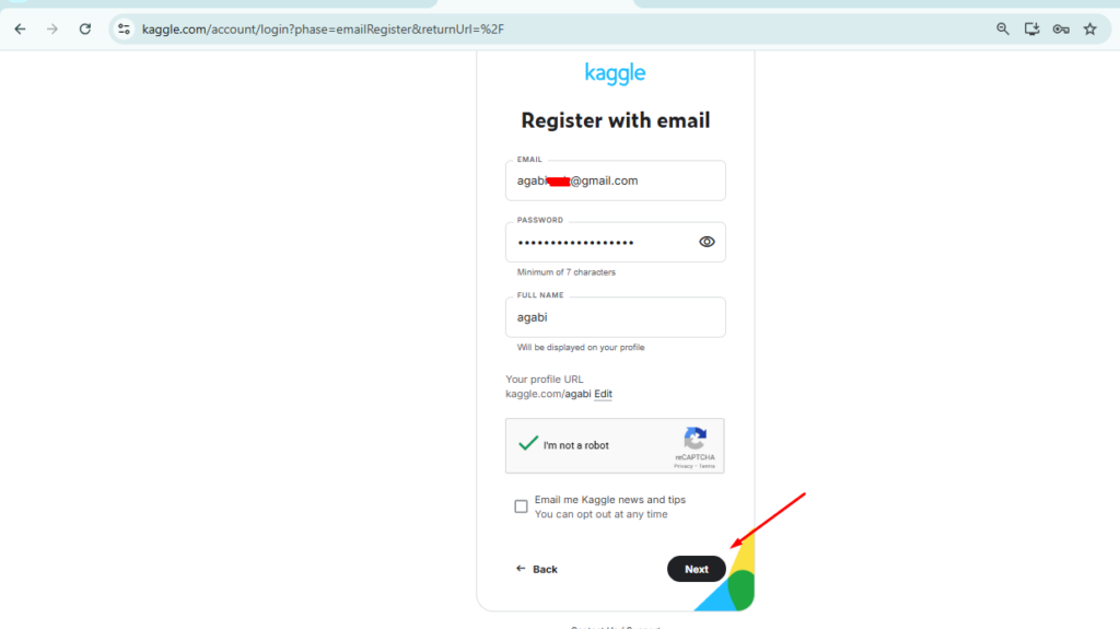Pendaftaran kaggle menggunakan email