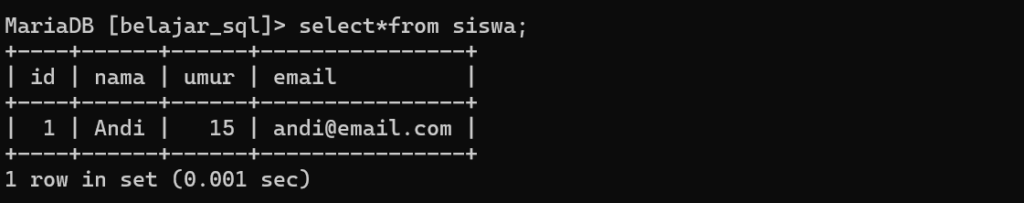 Hasil insert query valid