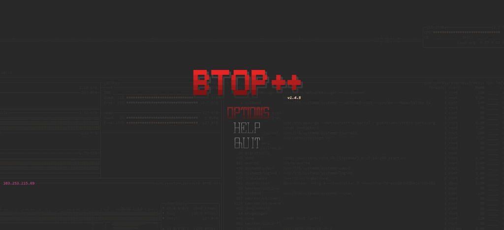 tampilan Btop Monitoring server