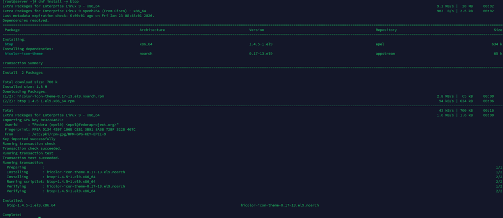 Instal Btop Almalinux Server