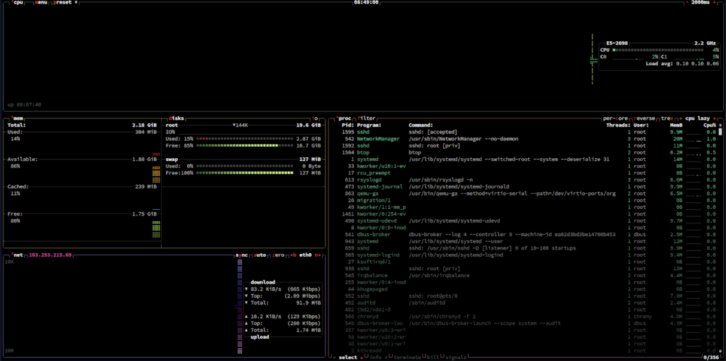 Tampilan Utama Btop Almalinux Server