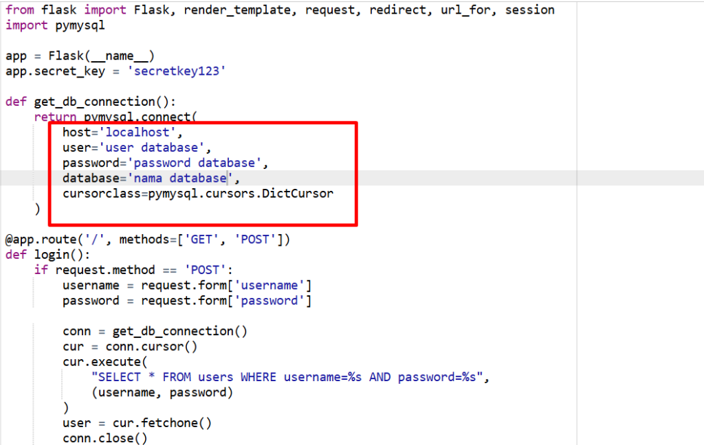 Setting Koneksi Database Flask