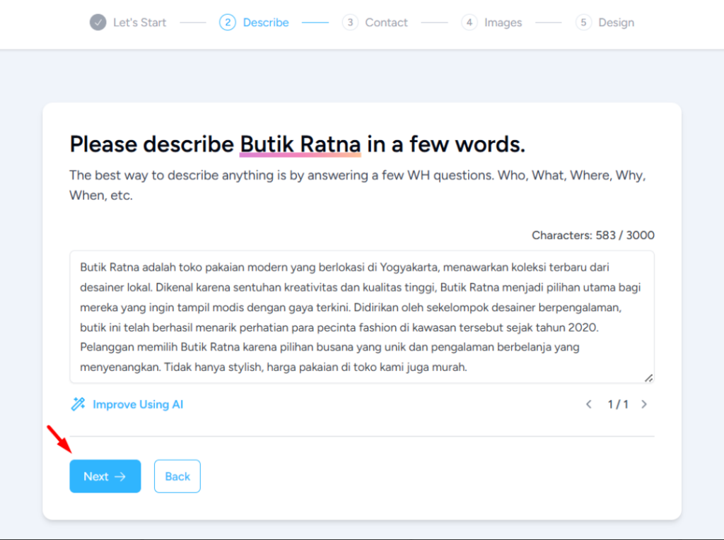 lengkapi deskripsi untuk redesign website