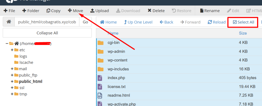 Cara Move file dan folder di  file manager