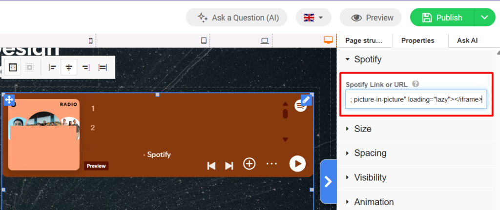 spotify player sitepro 4