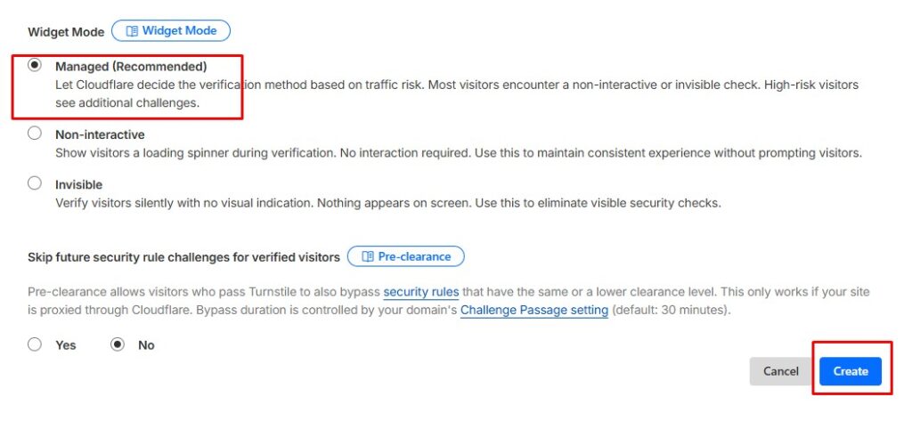 widget mode cloudflare turnstile
