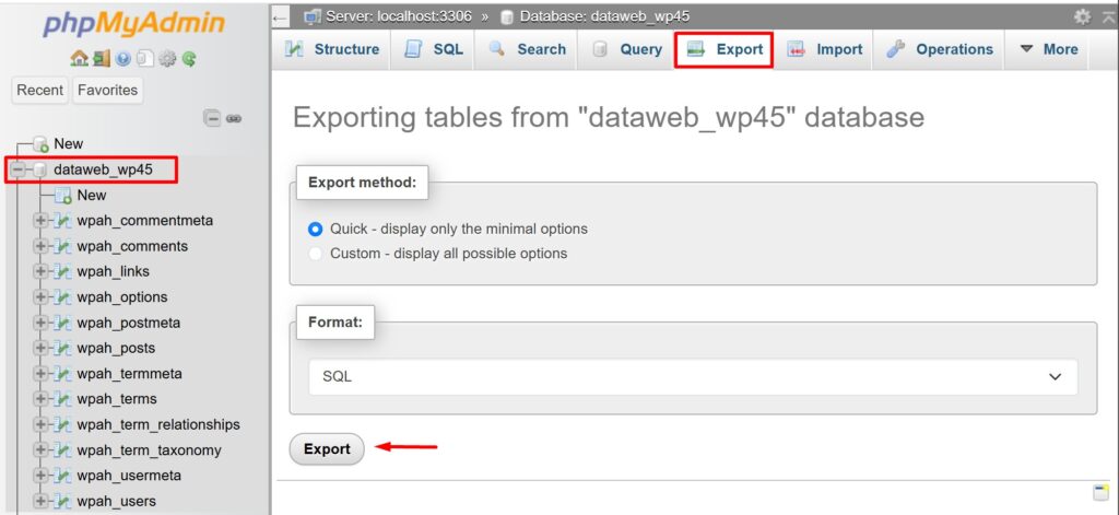 Export database laragon melalui phpmyadmin