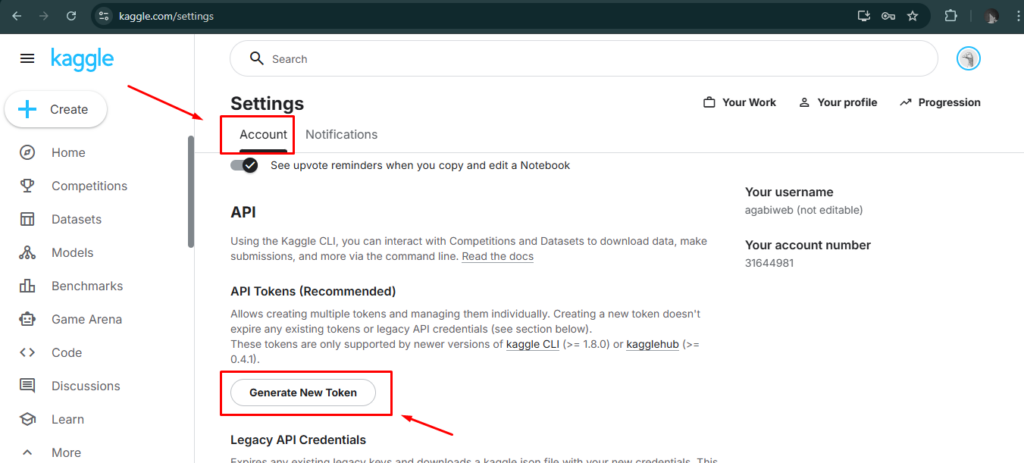 cara generate API Kaggle