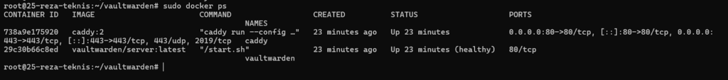 cek docker berjalan untuk vaultwarden