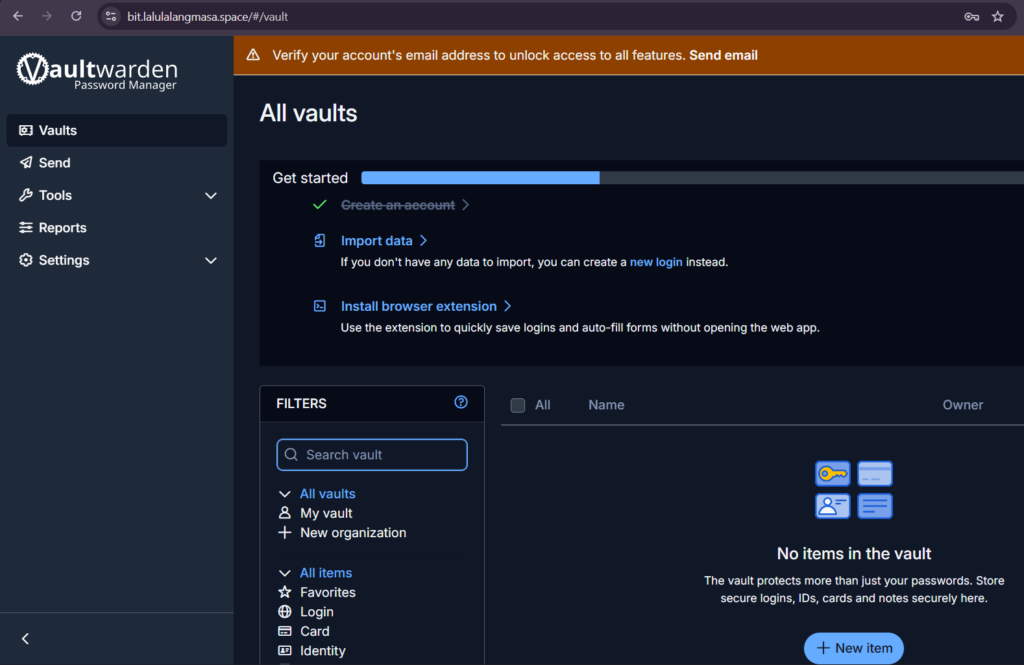 Tampilan dalam vaultwarden