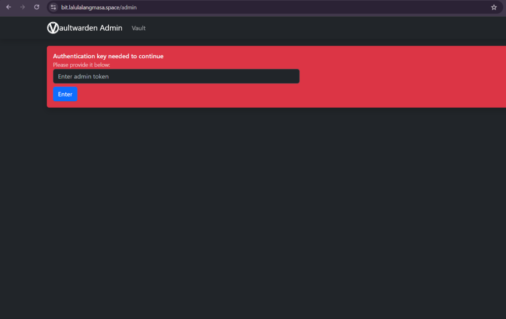 Tampilan admin vaultwarden