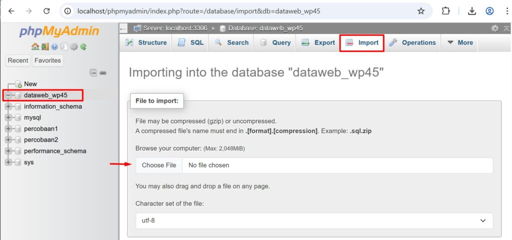Import database di laragon melalui phpmyadmin