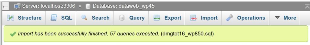 Import database di laragon melalui phpmyadmin sukses