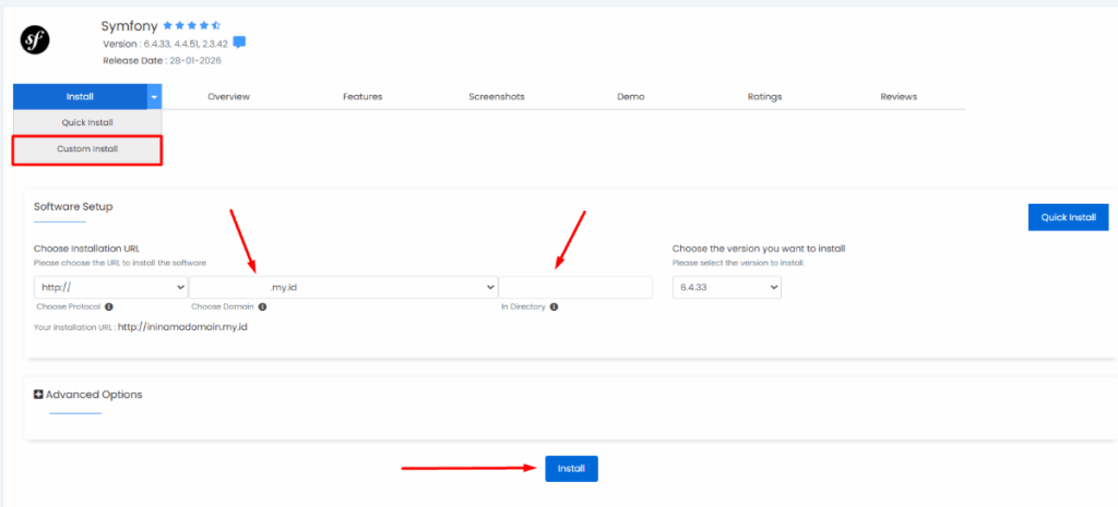 install Symfony di cpanel hosting