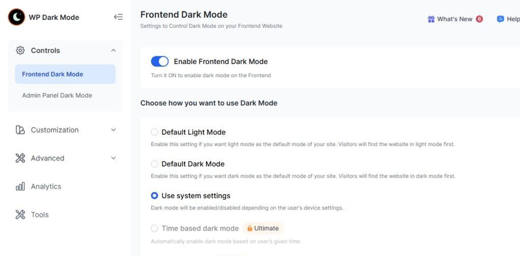 setting dark mode pada front end wordpress