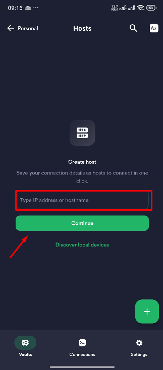 Tampilan Termius di Mobile