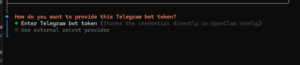 instalasi openclaw bagian 4 - memasukkan token telegram