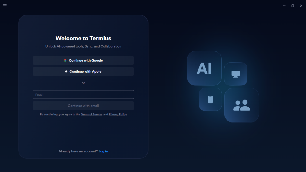halaman awal login termius - apa itu termius