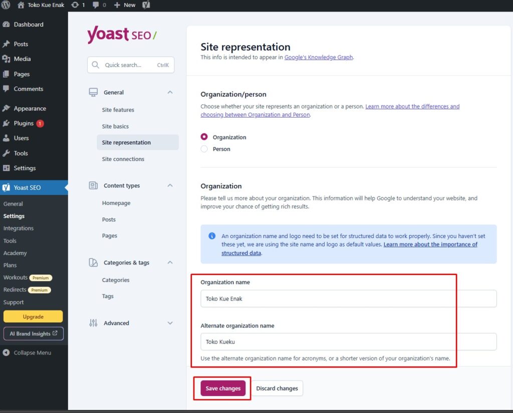 setting site name pada plugin yoast wordpress