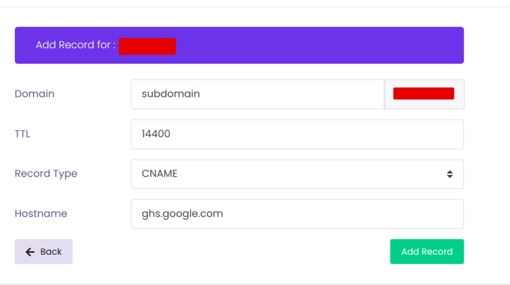 buat record subdomain