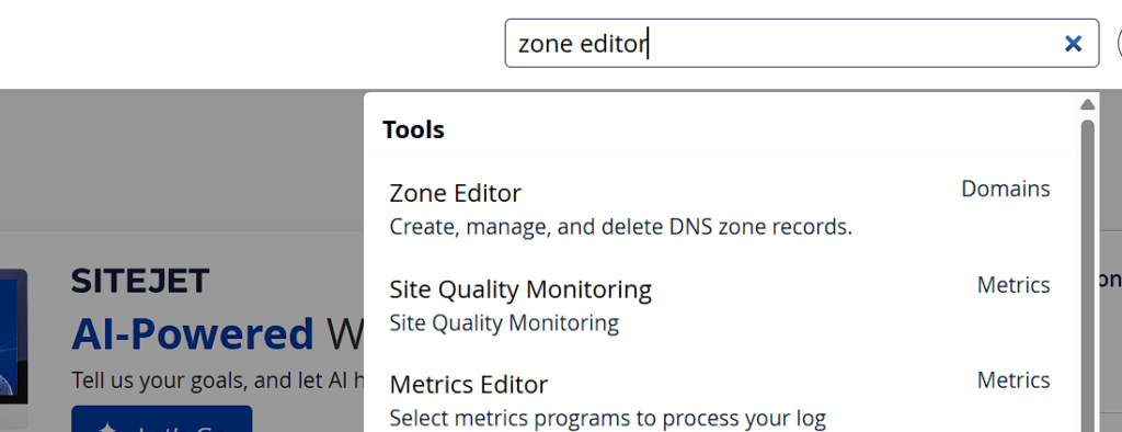 menu zone editor cpanel