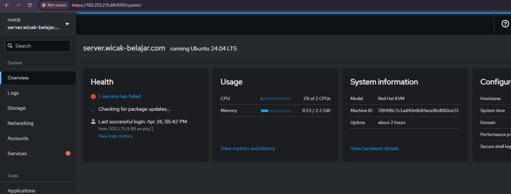 interface browser akses cockpit