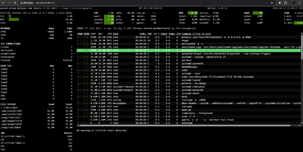 interfaces akses glances di browser