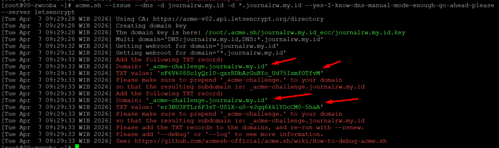 Request sertifikat SSL secara manual dengan acme