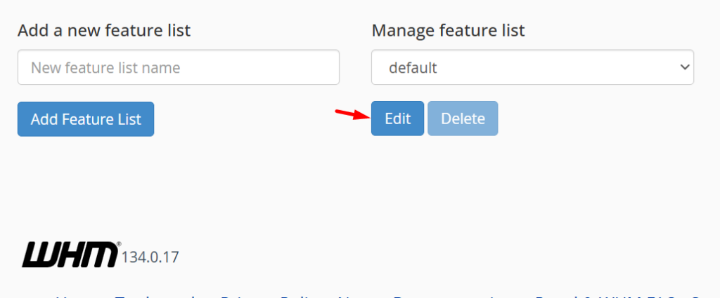 Edit Manage feature list