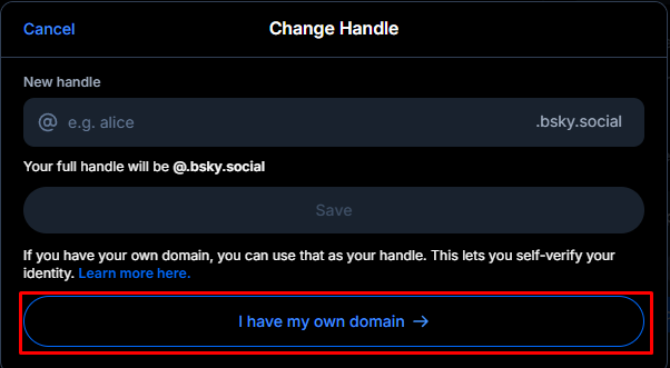 tombol I have my own Domain