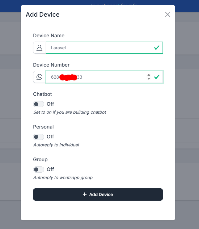 Lengkapi form di Fonnte