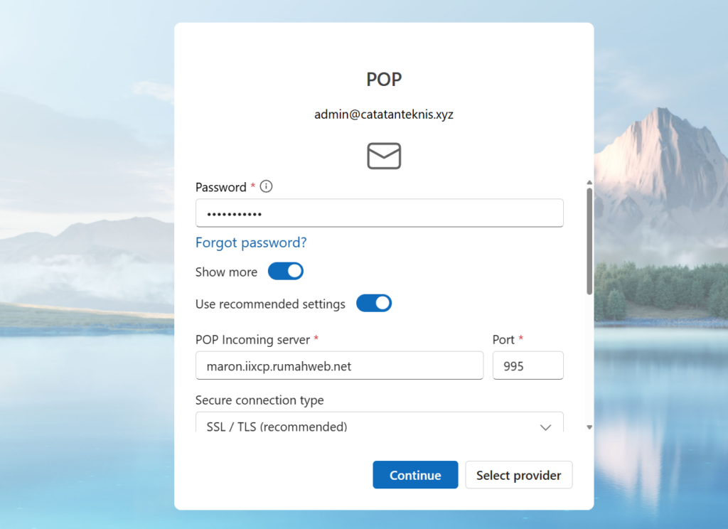 konfigurasi setting pop3 email di new outlook