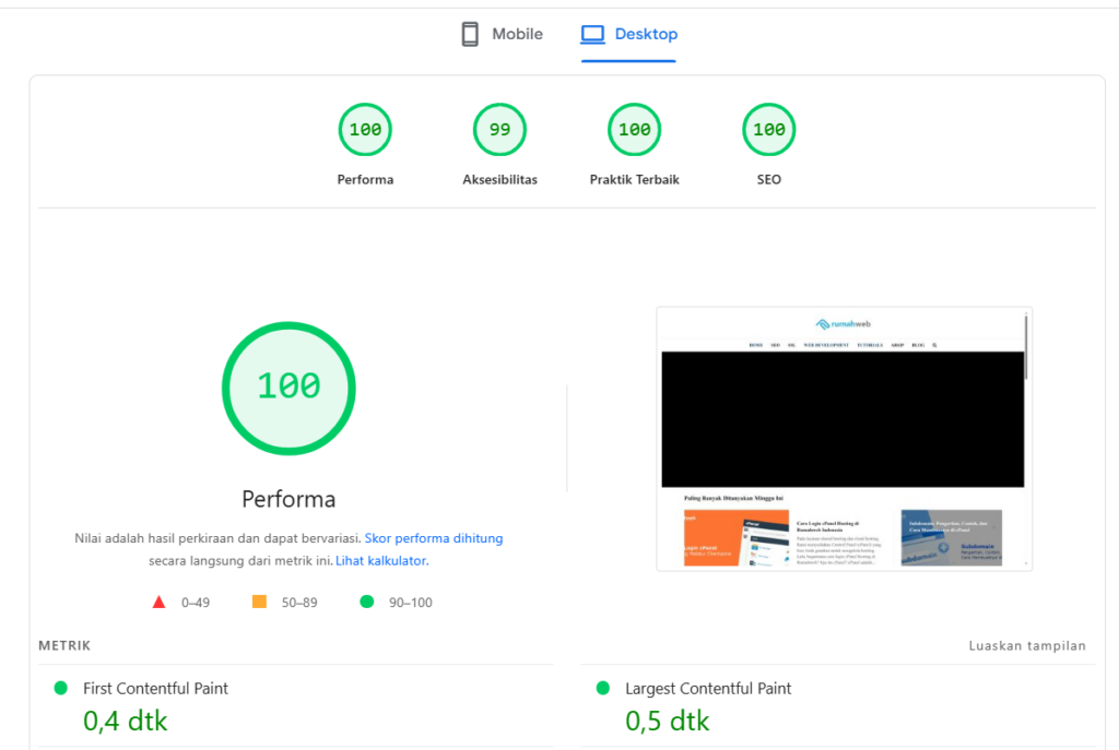 test modul pagespeed di google pagespeed