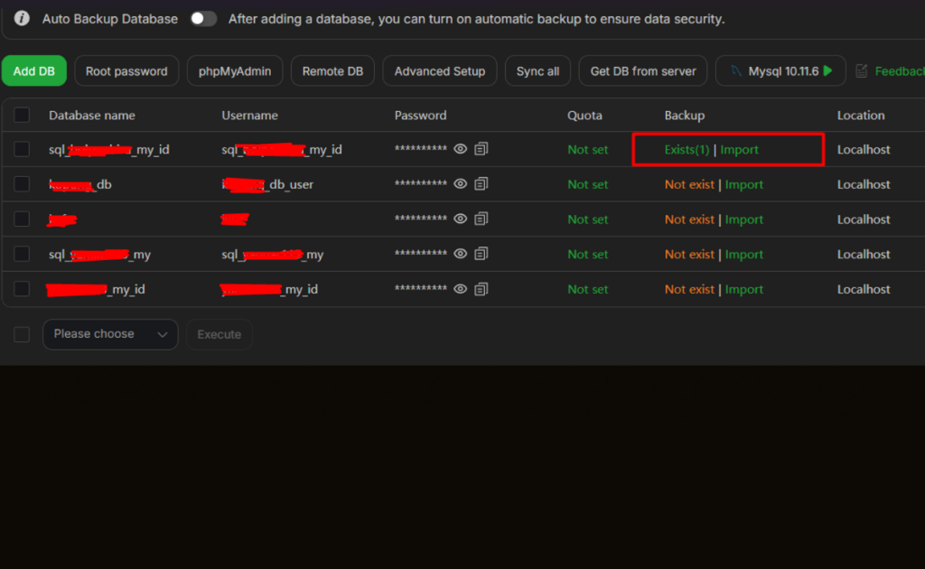pilih database yang akan dipulihkan