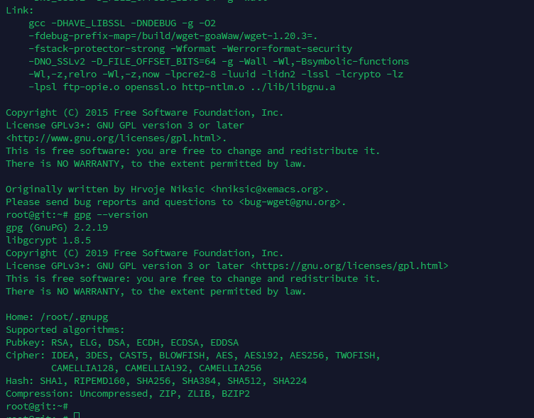 cek versi curl, wget, dan gpg