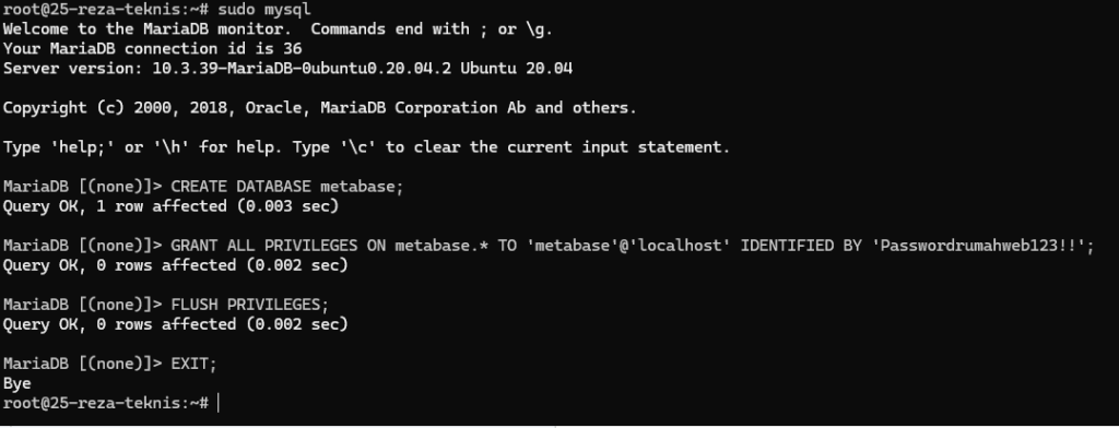 install mariadb untuk metabase part 2