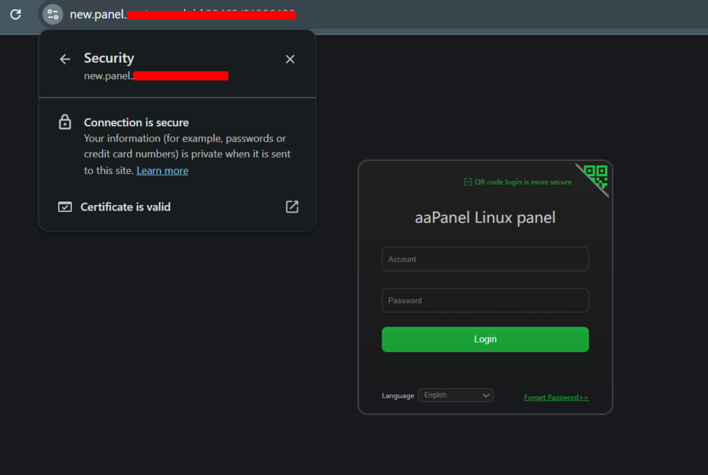 Mengubah URL Login aaPanel telah berhasil