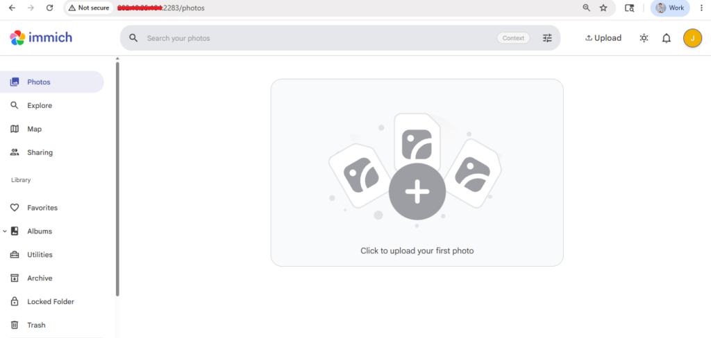 Dashboard aplikasi Immich