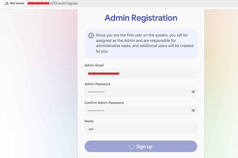 Registrasi akun Immich
