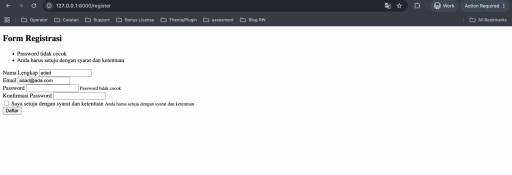 Pengujian form validasi - membuat form validasi di laravel