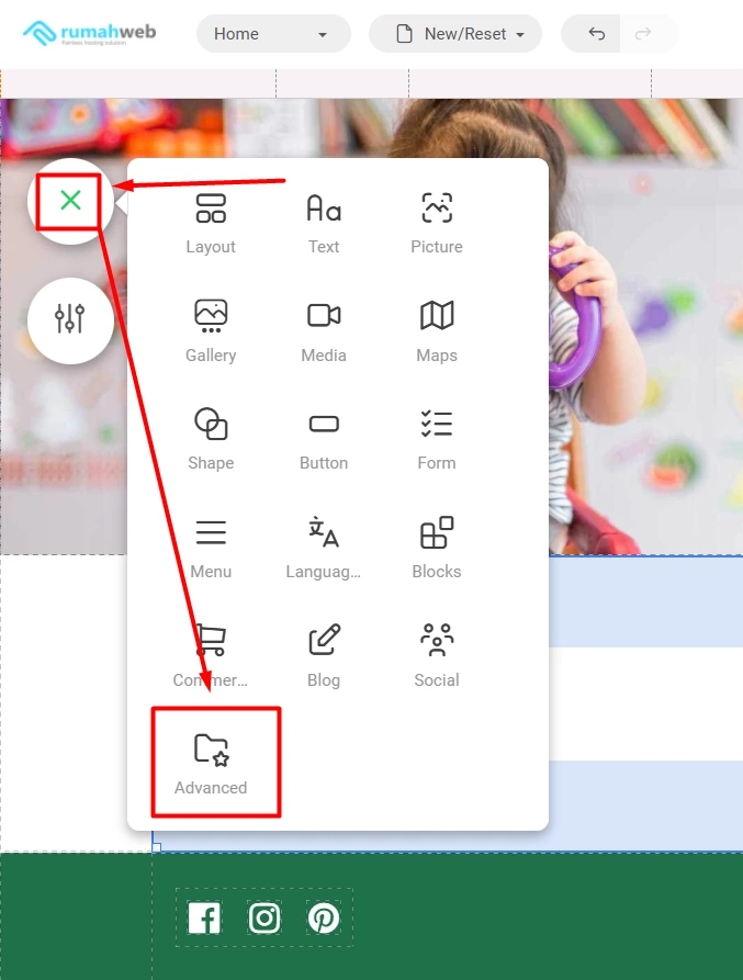 pilih menu Advanced