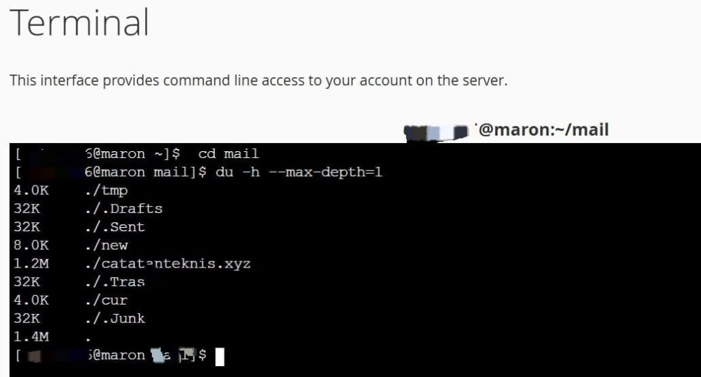 Cek kuota email melalui SSH