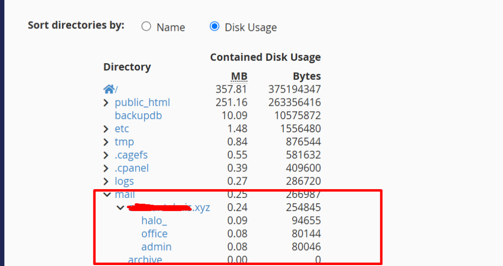 Cek kuota email di disk usage