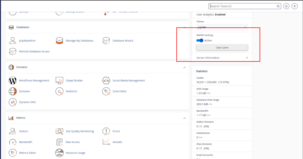 menghapus nginx cache di cpanel