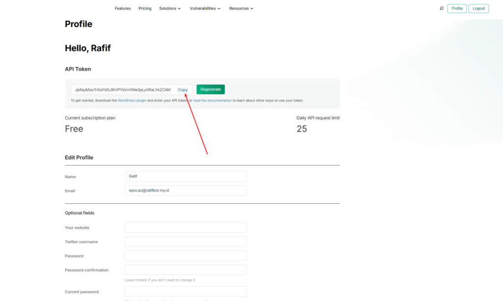 Copy API Token