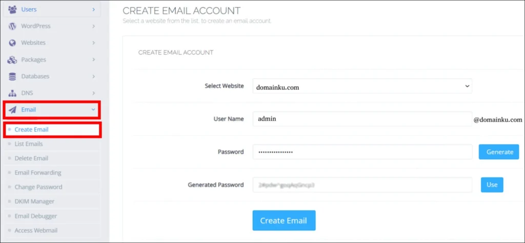 membuat email di cyberpanel