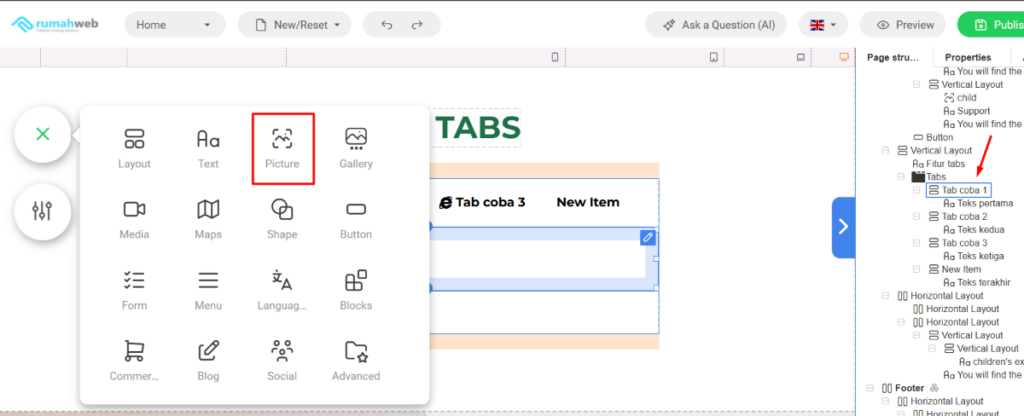 tambah media tabs sitepro 2