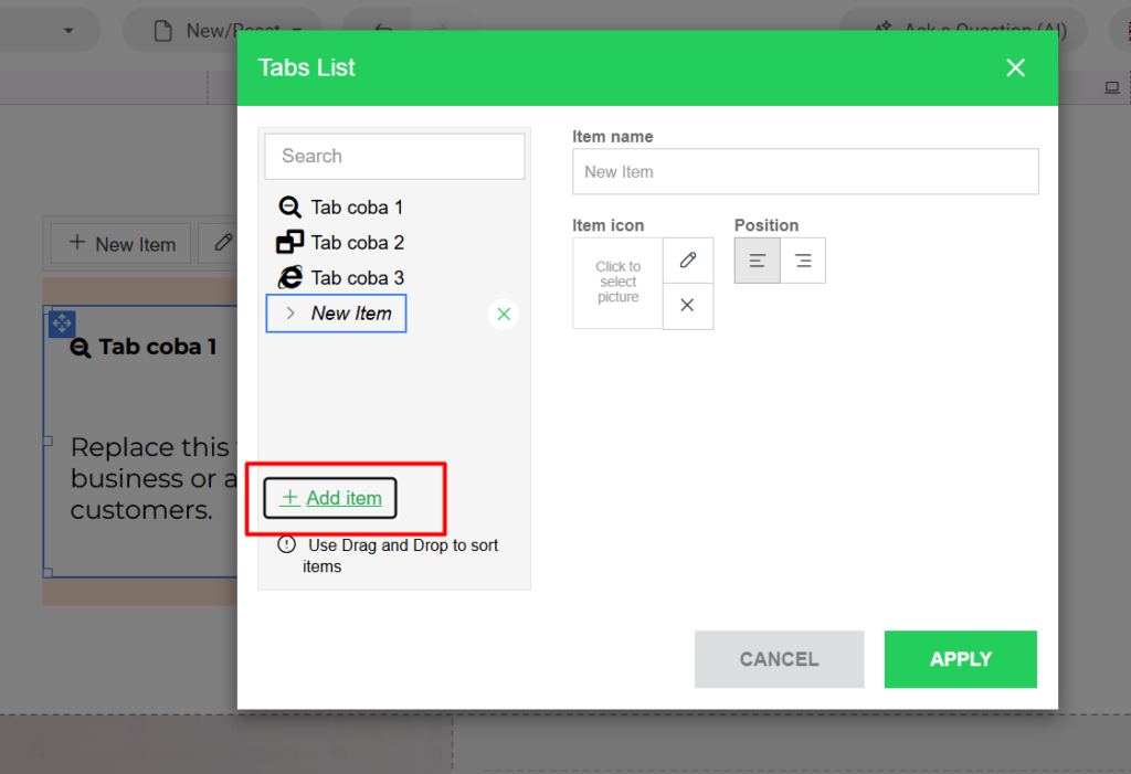 tambah judul tabs sitepro 3