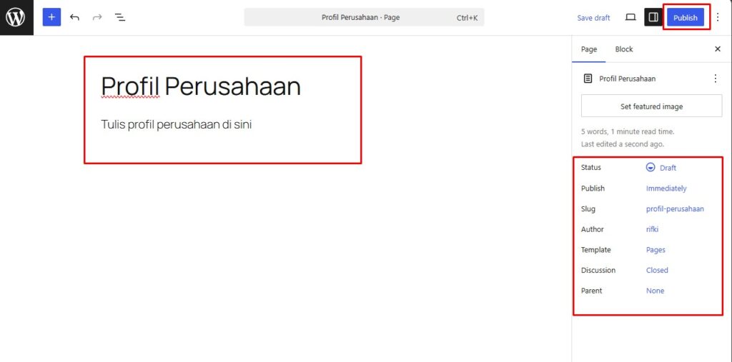 tampilan page editor wordpress